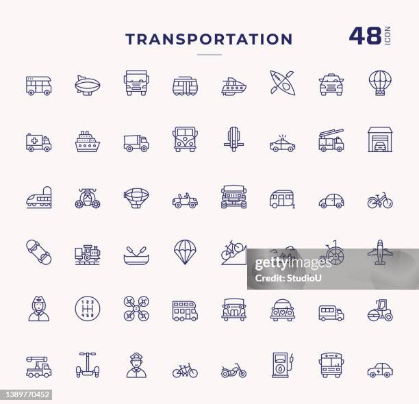 illustrazioni stock, clip art, cartoni animati e icone di tendenza di icone della linea del tratto modificabile per il trasporto - autonomous technology