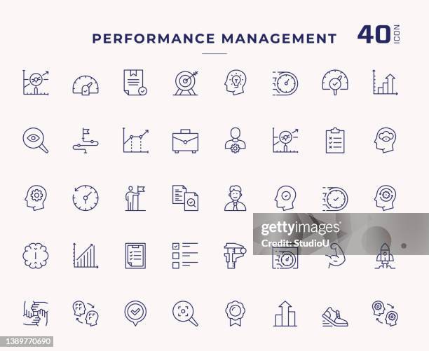 performance management editable stroke line icons - judgement stock illustrations