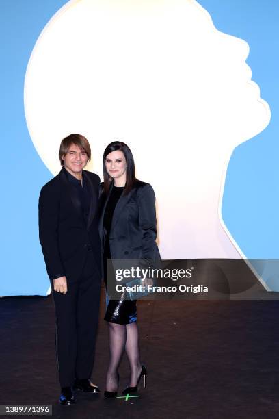 Italian singer Laura Pausini and her husband Paolo Carta attend "Piacere Di Conoscerti" photocall at the Auditorium della Conciliazione on April 05,...