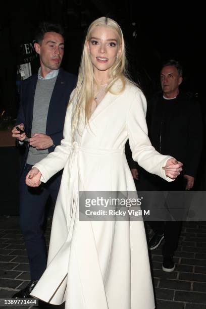 Anya Taylor-Joy seen at Bentley's Oyster Bar & Grill on April 05, 2022 in London, England.