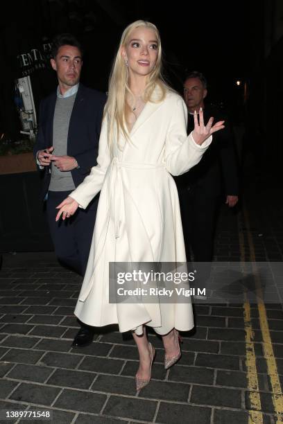 Anya Taylor-Joy seen at Bentley's Oyster Bar & Grill on April 05, 2022 in London, England.