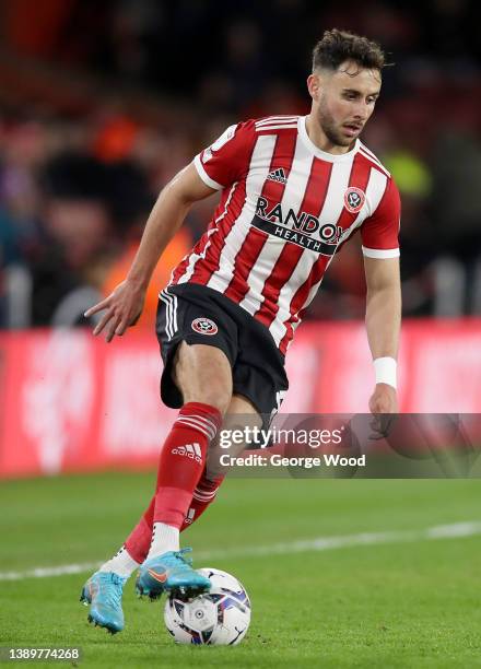 George Baldock of Sheffield United on the ball during the Sky Bet Championship match between Sheffield United and Queens Park Rangers at Bramall Lane...