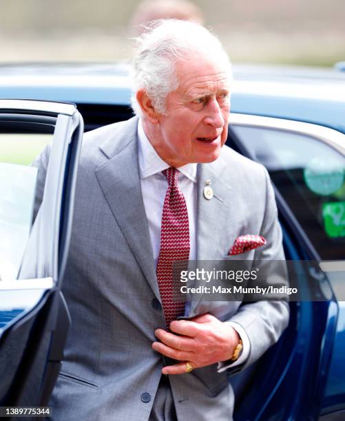 Prince Charles, Prince of Wales arrives to view the Francisco de Zurbarán art collection, Jacob and His Twelve Sons, at Auckland Castle on April 5,...