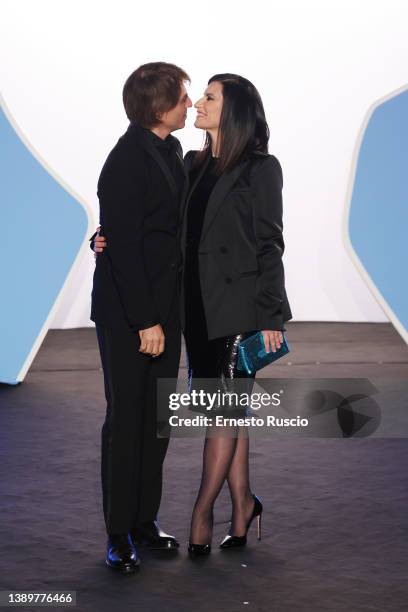 Paolo Carta and Laura Pausini attend the "Piacere Di Conoscerti" premiere at Auditorium Della Conciliazione on April 05, 2022 in Rome, Italy.