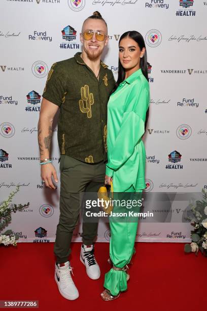 George Kittle and Claire Kittle attend the Hall of Fame Health and Fund Recovery Inaugural Charity Concert & Dinner at The Twelve Thirty Club on...