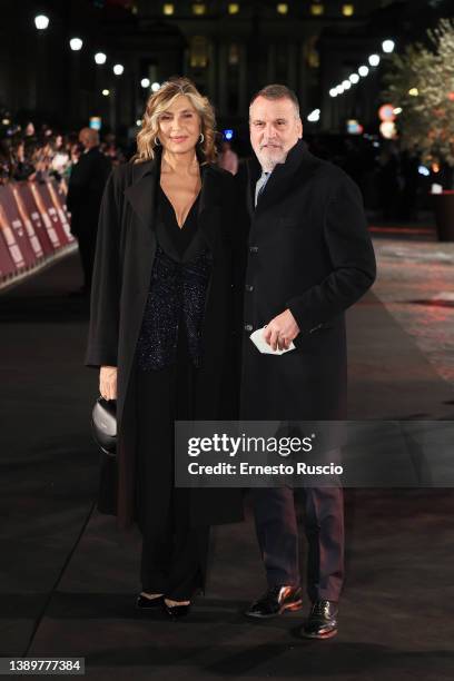 Marco Tardelli and Myrta Merlino attend the "Piacere Di Conoscerti" premiere at Auditorium Della Conciliazione on April 05, 2022 in Rome, Italy.