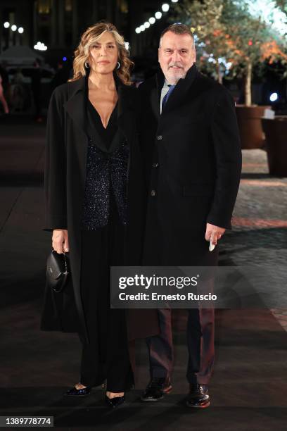 Marco Tardelli and Myrta Merlino attend the "Piacere Di Conoscerti" premiere at Auditorium Della Conciliazione on April 05, 2022 in Rome, Italy.