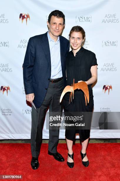 David Remnick and Rachel Aviv pose at the 57th Annual National Magazine Awards at Brooklyn Steel on April 05, 2022 in New York City.