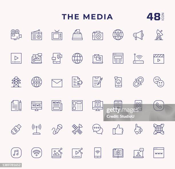 stockillustraties, clipart, cartoons en iconen met the media editable stroke line icons - the media