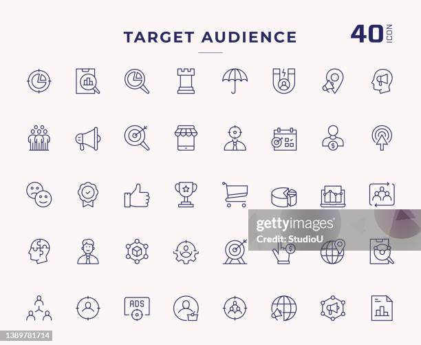 zielzielgruppe editable stroke line icons - bonusprogramm stock-grafiken, -clipart, -cartoons und -symbole