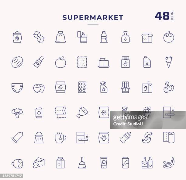 supermarket editable stroke line icons - groceries stock illustrations