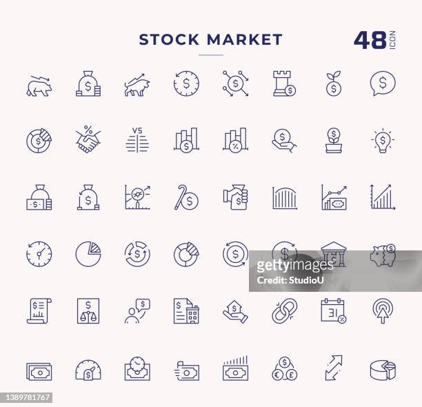 bildbanksillustrationer, clip art samt tecknat material och ikoner med stock market editable stroke line icons - bankruptcy