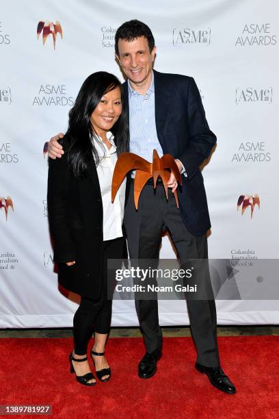 Soo-jeong Kang and David Remnick pose at the 57th Annual National Magazine Awards at Brooklyn Steel on April 05, 2022 in New York City.