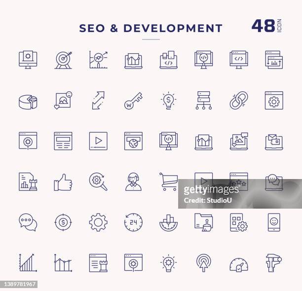 seo and development editable stroke line icons - www stock illustrations