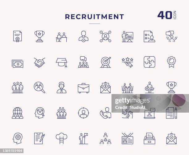 recruitment editable stroke line icons - candidate experience stock illustrations