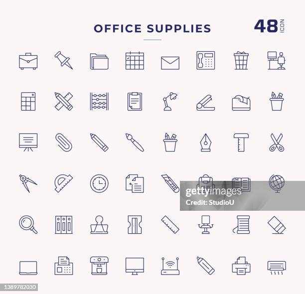 office supplies editable stroke line icons - flipchart stock illustrations