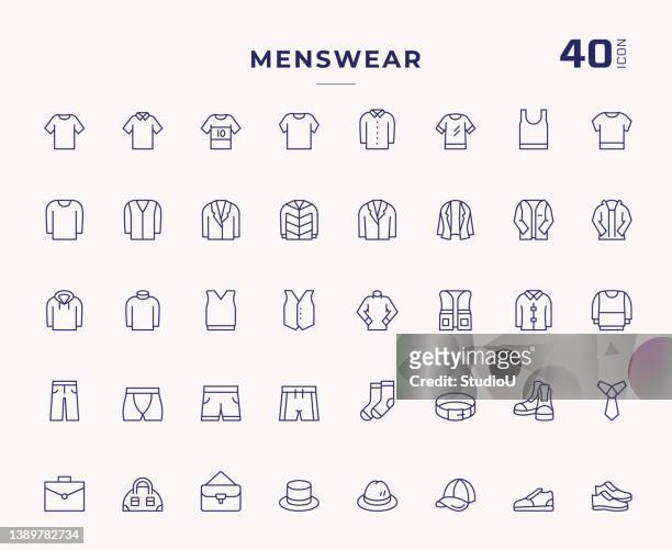 bearbeitbare strichliniensymbole für herren - polo shirt stock-grafiken, -clipart, -cartoons und -symbole