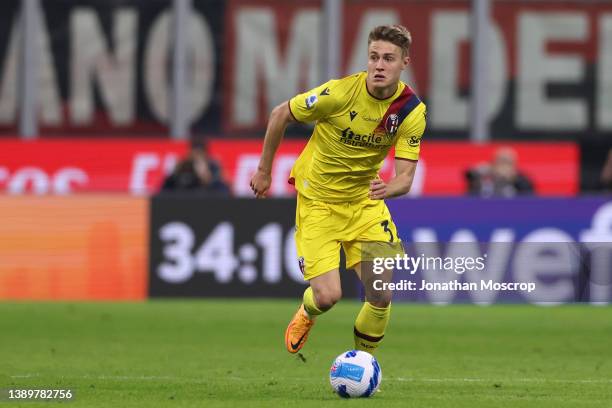 Mattias Svanberg of Bologna FC during the Serie A match between AC Milan and Bologna FC at Stadio Giuseppe Meazza on April 04, 2022 in Milan, Italy.