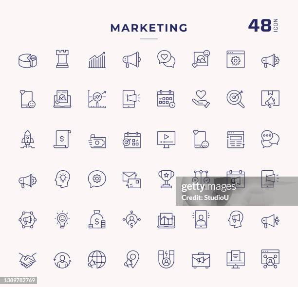 stockillustraties, clipart, cartoons en iconen met marketing editable stroke line icons - socialmediamarketing