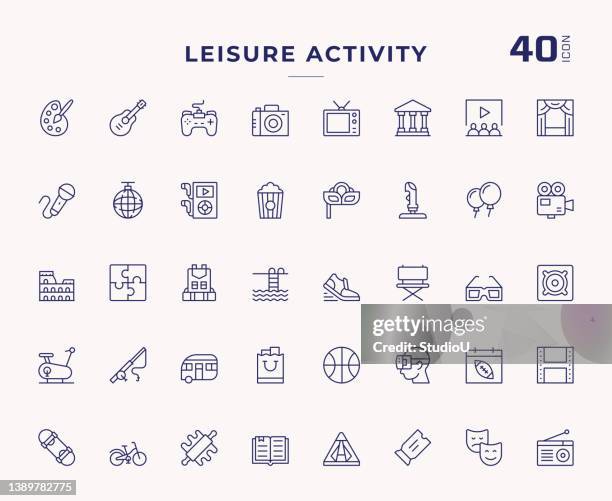 leisure activity editable stroke line icons - vr headset isolated stock illustrations
