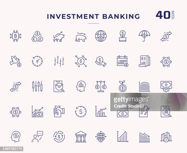 investment banking editable stroke line icons - anticipation icon stock illustrations