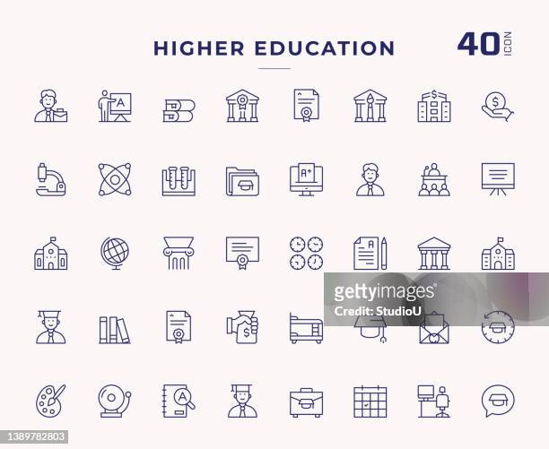 stockillustraties, clipart, cartoons en iconen met higher education editable stroke line icons - master of early colour photography