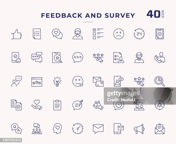 bearbeitbare konturliniensymbole für feedback und umfragen - landvermesser stock-grafiken, -clipart, -cartoons und -symbole