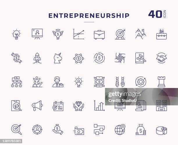 entrepreneurship editable stroke line icons - feinlinige illustration stock-grafiken, -clipart, -cartoons und -symbole