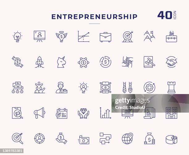 entrepreneurship editable stroke line icons - entrepreneur icon stock illustrations