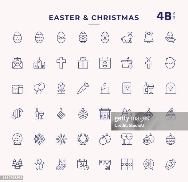 easter and christmas editable stroke line icons - easter egg icon stock illustrations