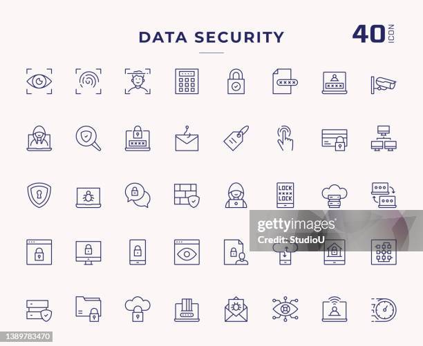 data security editable stroke line icons - eye scanner stock illustrations