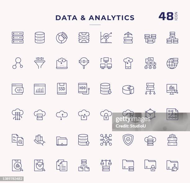stockillustraties, clipart, cartoons en iconen met data analytics editable stroke line icons - gegevens
