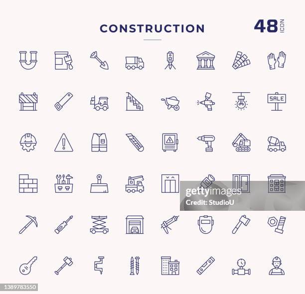 construction editable stroke line icons - construction equipment stock illustrations