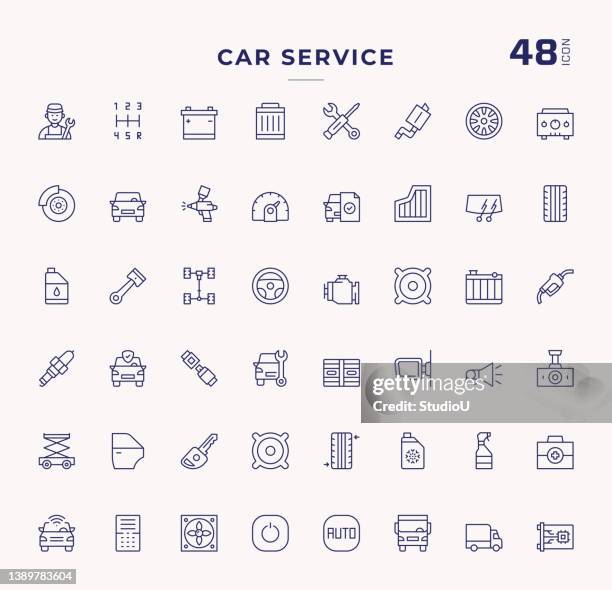 ilustraciones, imágenes clip art, dibujos animados e iconos de stock de iconos de línea de trazo editables de servicio de coche - garage door