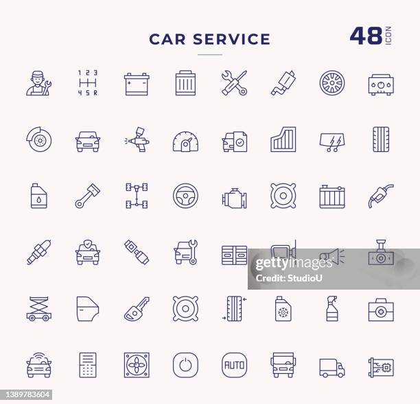 car service editable stroke line icons - tire vehicle part stock illustrations