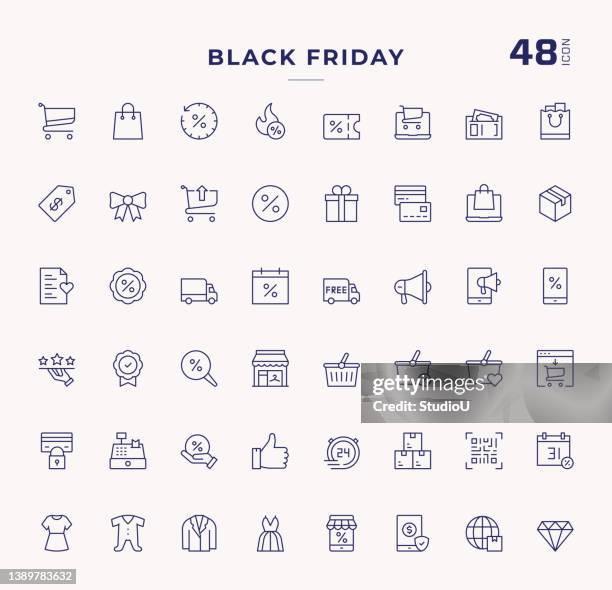 black friday editable stroke line icons - shopping basket icon stock illustrations