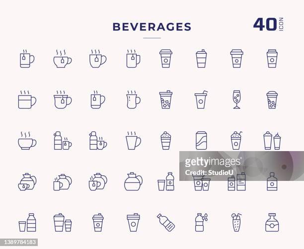 getränke bearbeitbare strichliniensymbole - juice drink stock-grafiken, -clipart, -cartoons und -symbole