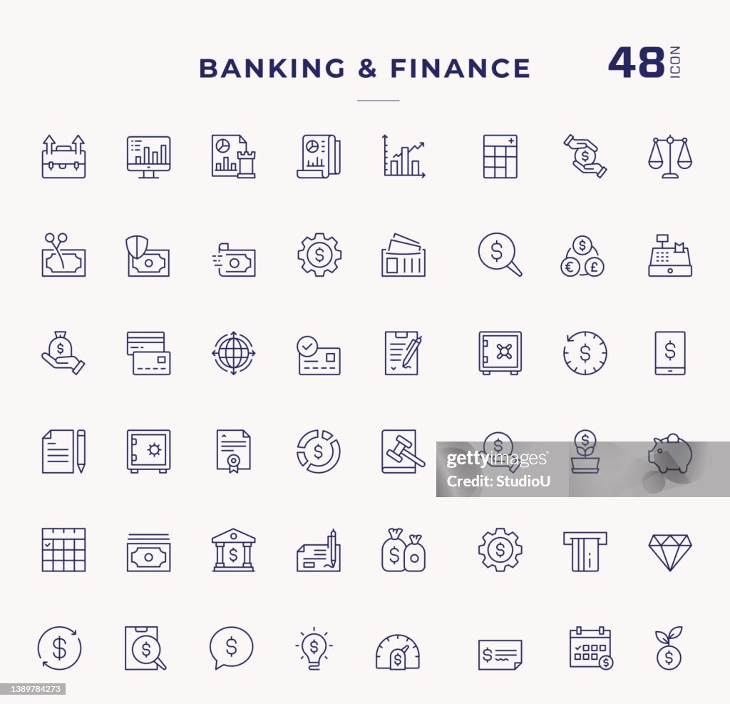 Icone di tratti modificabili per il settore bancario e finanziario