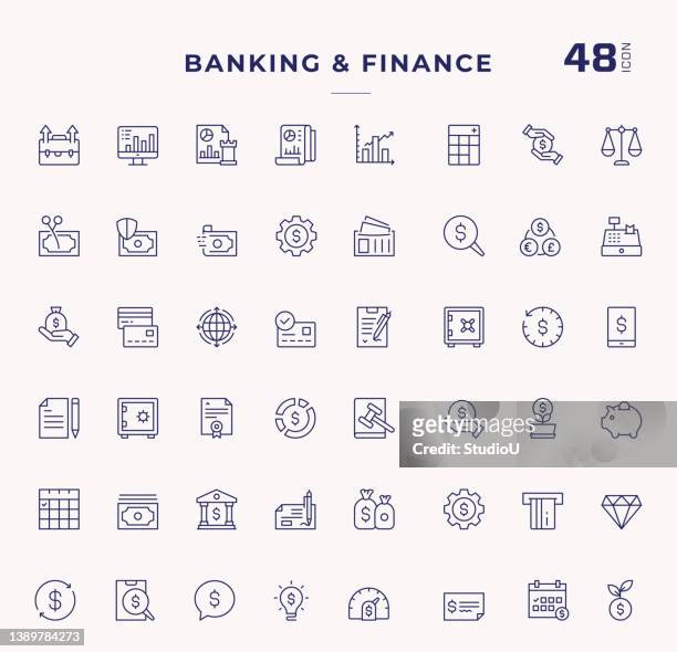 banking and finance editable stroke line icons - banking stock illustrations