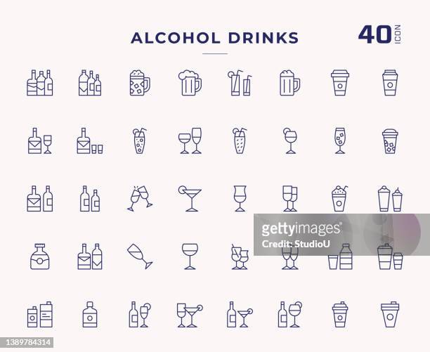 bildbanksillustrationer, clip art samt tecknat material och ikoner med alcohol drinks editable stroke line icons - alcohol