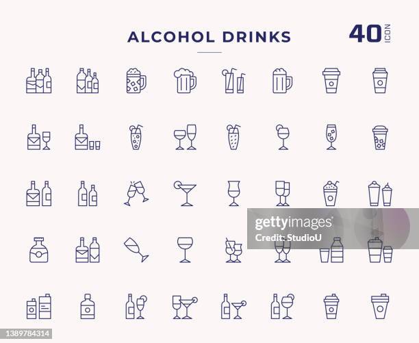 alcohol drinks editable stroke line icons - martini glass stock illustrations