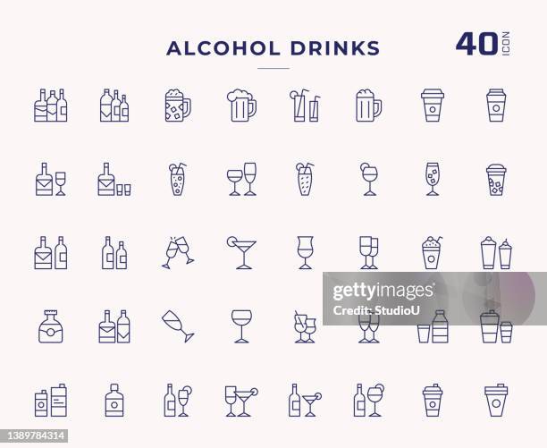 alcohol drinks editable stroke line icons - 雞尾酒 含酒精飲品 幅插畫檔、美工圖案、卡通及圖標