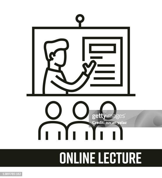 e-learning education concept. online lecture line icon - micro learning training stock illustrations