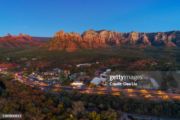 sedona at dusk aerial - sedona stockfoto's en -beelden