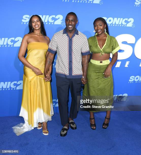 Idris Elba, Isan Elba, Sabrina Elba arrives at the Los Angeles Premiere Screening Of "Sonic The Hedgehog 2" at Regency Village Theatre on April 05,...