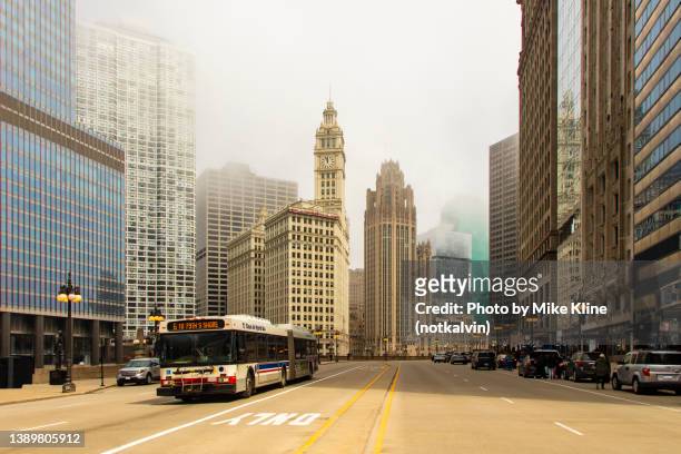old chicago and the marine layer - tribune tower stock pictures, royalty-free photos & images