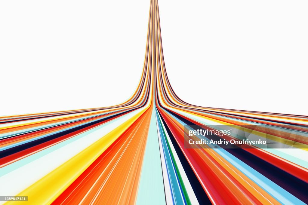 Abstract multi colored striped ramp moving up