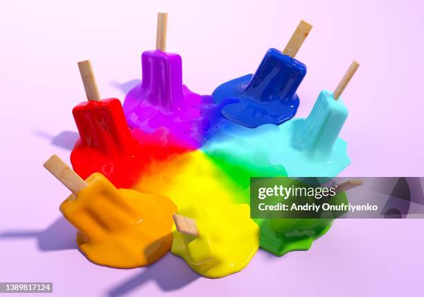 melted rainbow popsicles - colors of rainbow in order 個照片及圖片檔