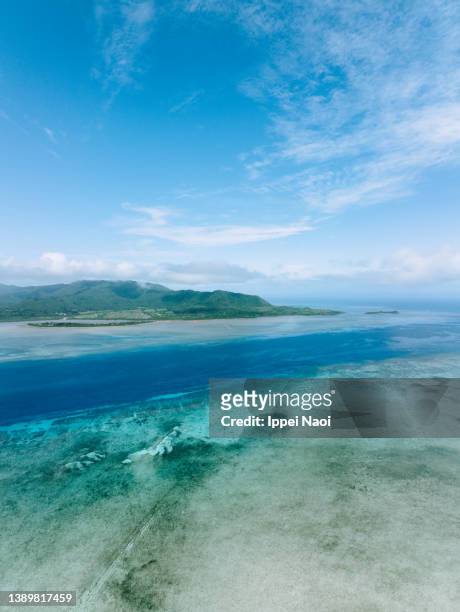 iriomote island and tropical sea, yaeyama islands, okinawa, japan - okinawa aerial stock pictures, royalty-free photos & images