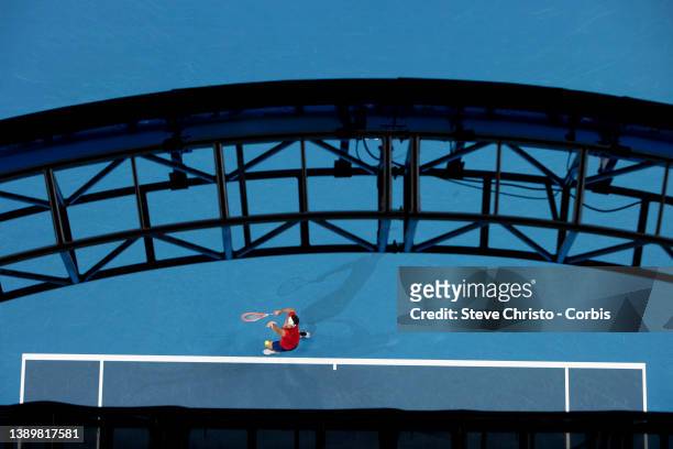Taylor Fritz of the United States serves against Cameron Norrie of Britain during their 2022 ATP Cup tie on day six between Britain and The United...